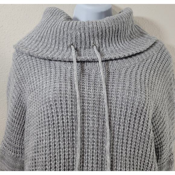 Planet Gold Gray Waffle Knit Drawstring Cowl Neck Sweater Large Lightweight Soft - Picture 5 of 5